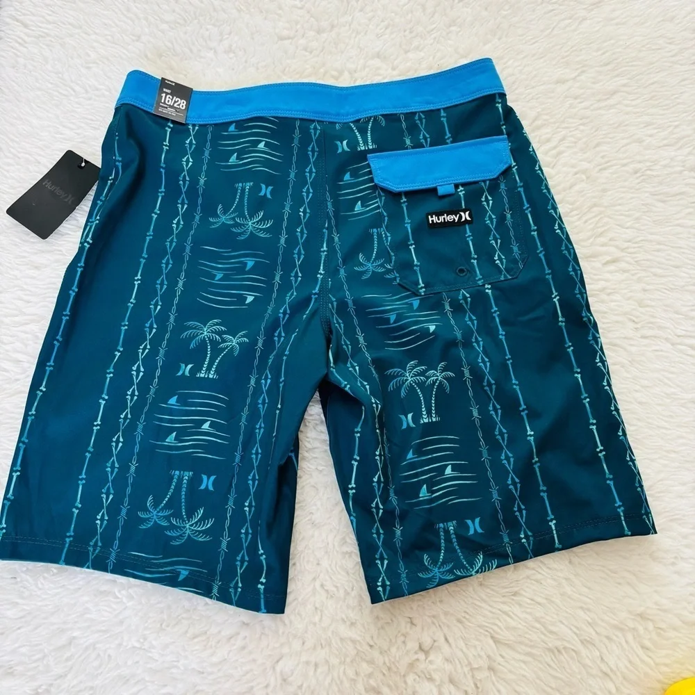 Hurley Blue Swim Shorts with Hieroglyphic Pattern size 16/28
